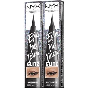 NYX Professional Makeup Eyeliner in Penna Altamente Pigmentato Epic Ink Liner Glitz 06 Graphite Glitz Waterproof Linee Definite e Precise Punta Flessibile Formula Vegana - Set da 2