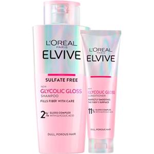 L'Oreal Paris L'Oréal Paris Elvive Glycolic Gloss Shampoo Illuminante con Acido Glicolico 200ml + Balsamo Riparatore per Capelli Porosi e Spenti Lucentezza Intesa e Duratura Effetto Seta 150ml - 2 Flaconi