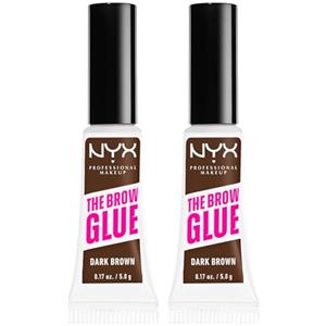 NYX Professional Makeup The Brow Glue Gel Sopracciglia Fissante Istantaneo Effetto Laminazione Tenuta 16h Tonalità Dark Brown - 2 Flaconi da 5g