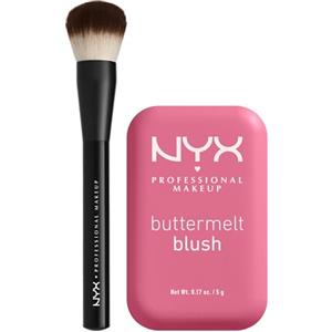 NYX Professional Makeup Buttermelt Blush in Polvere 06 For The Butta con Burro Mango Mandorle e Karité + Pennello Viso Pro Brush Buffing con Setole Arrotondate - Set da 2
