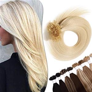 SEGO 20"(50cm) SEGO Extension di cheratina capelli naturali 0,5 g*100 ciuffi [#60 biondo platino] U Tip Keratina capelli umani senza clip Remy Human Hair (50g)