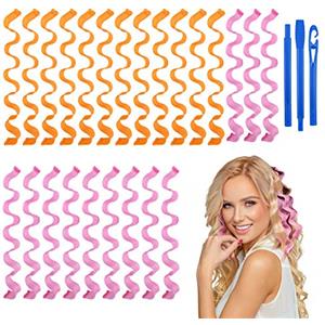 URAQT Bigodini per Styling Capelli, 24 Pz Styler a Mossi Magici senza Calore a 50 cm, Bigodini Morbidi Flessibili con 1 Set di Ganci per Capelli per Uso Domestico e Fai-da-te