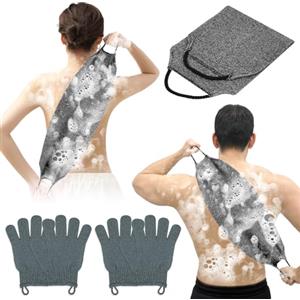 Vicloon Guanti Esfolianti, 2 Paio Guanti da Bagno Esfolianti, con Guanto Schiena Esfoliante, Guanto Esfoliante Corpo, per Scrub Di Bellezza, Doccia, Spa, Massaggi E Rimozione Delle Morte, Grigio