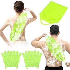 Vicloon Guanti Esfolianti, 2 Paio Guanti da Bagno Esfolianti, con Guanto Schiena Esfoliante, Guanto Esfoliante Corpo, per Scrub Di Bellezza, Doccia, Spa, Massaggi E Rimozione Delle Morte, Verde