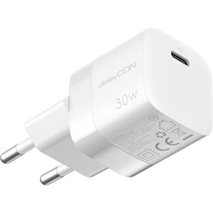 deleyCON Caricabatterie USB C (Caricatore Rapido Compatto 30W) Alimentatore USB-C per Apple iPhone 16, 15, Pro, Pro Max, iPad, AirPods 4, Airpods Max, Watch, Samsung Galaxy S25/S24, Cellulare - Bianco