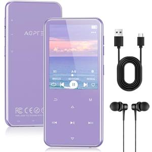 AGPTEK Lettore MP3 Bluetooth 5.3, Lettore Musicale da 64 GB in Metallo, Schermo da 2,4", qualità Sonora HiFi, MP4 con Pulsanti Touch, Altoparlante, Radio FM, Registratore, 60 Ore di Musica - Viola