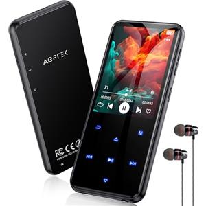 AGPTEK Lettore MP3 Bluetooth 5.3, Lettore Musicale da 64 GB in Metallo, Schermo da 2,4", Qualità Sonora HiFi, MP4 con Pulsanti Touch, Altoparlante, Radio FM, Registratore, 60 Ore di Musica - Nero
