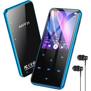 AGPTEK Lettore MP3 Bluetooth 5.3, Lettore Musicale da 64 GB in Metallo, Schermo da 2,4", Qualità Sonora HiFi, MP4 con Pulsanti Touch, Altoparlante, Radio FM, Registratore, 60 Ore di Musica - Blu