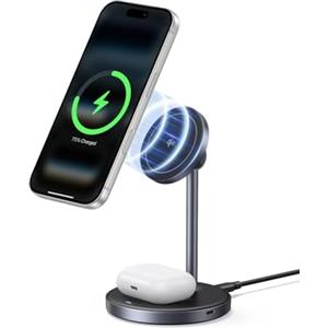UGREEN Zapix 2 in 1 Caricatore Wireless iPhone Magsafe Certificato Qi2 15W Base Ricarica Rapida Magnetico Compatibile con iPhone 17 Pro Max Air 16 15 14 13 12 AirPods 4 3 AirPods Pro 3 2 1