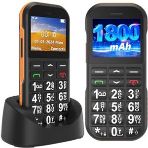 Ufferson Telefono Cellulare per Anziani con Tasti Grandi, GSM telefoni cellulari per anziani, SIM Doppio, 1800mAh Batteria, Ricarica USB C, Funzione SOS, Suono Alto, Torcia, Base di Ricarica,Nero & Arancione