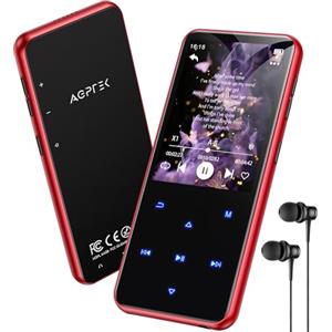 AGPTEK Lettore MP3 Bluetooth 5.3, Lettore Musicale da 64 GB in Metallo, Schermo da 2,4", qualità Sonora HiFi, MP4 con Pulsanti Touch, Altoparlante, Radio FM, Registratore, 60 Ore di Musica, Rosso