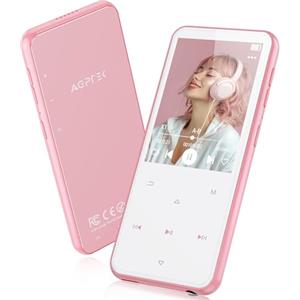 AGPTEK Lettore MP3 Bluetooth 5.3, Lettore Musicale da 64 GB in Metallo, Schermo da 2,4", Qualità Sonora HiFi, MP4 con Pulsanti Touch, Altoparlante, Radio FM, Registratore, 60 Ore di Musica - Rosa