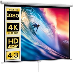 HOMCOM Telo Proiettore da 84 Pollici 4K HD Formato 4:3, Altezza Regolabile Manuale, Schermo Proiettore, Grandangolo di 160 Gradi, Telo Videoproiettore per Casa, Home, Cinema, Ufficio, Bianco