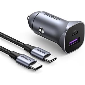 UGREEN Caricabatteria Auto 30W 2 Porte USB A/C, Caricatore Accendisigari Supporta PD 3.0 QC 3.0 con Cavo 1M, Compatibile con iPhone 17 Pro Max Air/16/Plus Pro Max, Galaxy S25/S24, Pixel 10/9, ecc.