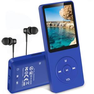 AGPTEK Lettore MP3 16GB Lettore MP3 Portatile con Schermo 1,8 Pollici, Radio FM, Piccolo Musicale MP3 Running Sportivo, Supporto Massimo Memory Card TF 64GB, Blu