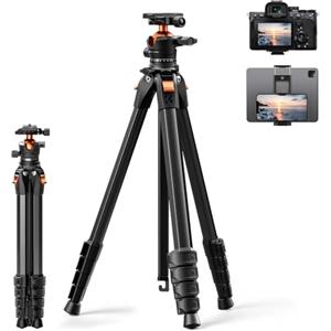 K&F CONCEPT Treppiede Fotocamera 187CM, Treppiede Compatto in Alluminio A305A3+BH-40, Cavalletto Fotografico con Testa a Sfera e Arca Swiss, Capacità 10KG, Compatibile con iPhone/DSLR/Canon/Nikon,ecc.