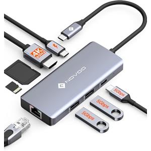 NOVOO Docking Station USB C 8 in 1, Hub Multiporta con HDMI 4K@60Hz, Ethernet Gigabit, 3×USB 3.0, Ricarica PD 100W, per MacBook/Steam Deck/Samsung/iPhone/iDispositivi Type-C