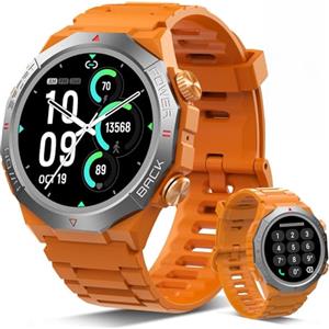 Ddidbi Smartwatch Uomo Donna con Effettua o Risposta Chiamate, 1.39" Militare Orologio Smartwatch, Sonno Cardiofrequenzimetro, 110+ Modalità Sportive Fitness Tracker, IP68 Smart Watch Android iOS, Orange