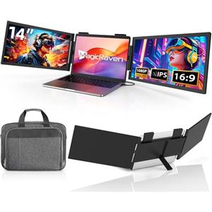 MAGICRAVEN Monitor Portatile per Laptop, 14" FHD 1080P Doppio Schermo PC Portatile, Portable Monitor IPS per 14" a 16" Laptop, Compatibile con Windows, Mac, Chrome（Con Borsa per Computer）