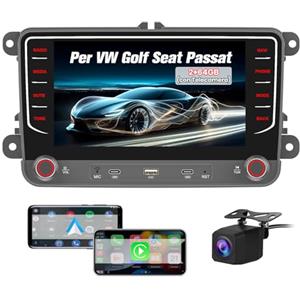 Hexinex Autoradio 2 DIN per Golf 5 6 Passat Jetta Caddy Polo cc Tiguan EOS Touran T5 Scirocco Wireless CarPlay Android Auto Bluetooth/FM/RDS/USB/EQ/Tipo-C/Comandi al Volante