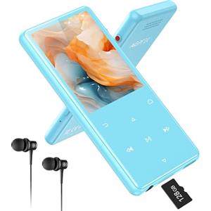 AGPTEK 128 GB Lettore MP3 Bluetooth 5.4 con Altoparlante, 2,4" MP3 Sportivo in Metallo Suono HiFi Senza Perdite, Lettore Musicale Portatile per Bambini con Pulsante di Registrazione Radio FM, Blu