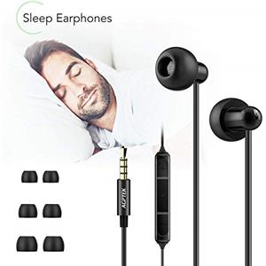AGPTEK Auricolari con Filo, Cuffie In-Ear per Dormire da Jack 3,5 mm, Alta Risoluzione, Controllo di Volume, Cancellazione di Rumore, 3 Taglie di Tappi Silicone, Compatibile Universale
