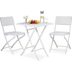 BAKAJI Set Tavolo Tavolino Pieghevole 62 x 62 cm + 2 Sedie Pieghevoli Arredo Esterno Giardino Terrazzo Struttura in Acciaio Inox e Sedute in Polyrattan (Bianco)