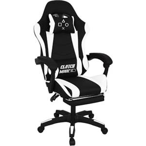 FRANKYSTAR Clutch - Sedia Gaming Ergonomica da Ufficio con Cuscino Lombare Poggiatesta e Poggiapiedi in PVC Nera e Bianca