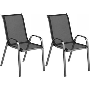 Outsunny Set 2 Sedie da Giardino Impilabili con Braccioli, Sedie per Pranzo da Esterno in Acciaio e Texteline, da Patio, Balcone, Terrazza, Esterno e Interno, 54x71x93 cm, Nero