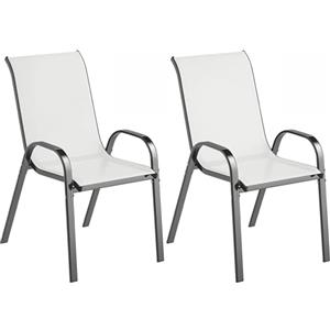 Outsunny Set 2 Sedie da Giardino Impilabili con Braccioli, Sedie per Pranzo da Esterno in Acciaio e Texteline, da Patio, Balcone, Terrazza, Esterno e Interno, 54x71x93 cm, Grigio Chiaro