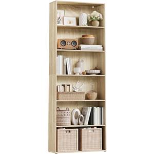 WOLTU Libreria a Pavimento con 6 Ripiani Regolabili, Scaffale Aperto per Soggiorno Ufficio Camera, Divisorio Ambienti, 60x180x23,5 cm, Rovere Chiaro
