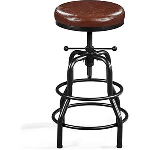 Yaheetech Sgabello Bar Alto Altezza Regolabile 54,5 a 71,5 cm Imbottiti in Similpelle e Metallo Vintage Industriale per Cucina Penisola con Poggiapiedi 136kg Montato Marrone Rustico
