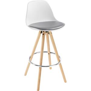 WOLTU Sgabello da Bar Sedia Cucina in PU Gambe Legno Schienale di Plastica, Grigio-Bianco
