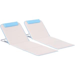 Outsunny Set 2 Sdraio da Spiaggia con Schienale Regolabile su 5 Livelli, Poggiatesta e Borsa da Viaggio, Lettini Spiaggia Pieghevoli in Acciaio e PE, 134x48x33-43 cm, Beige