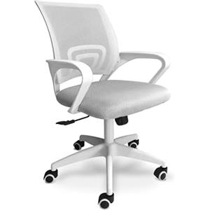 FRANKYSTAR Lara - Sedia da ufficio ergonomica ad altezza regolabile con ruote girevoli (Bianco e Grigio)