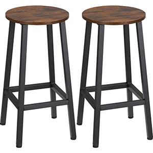 HOMCOM Set 2 Sgabelli da Bar in Legno e Acciaio, Sgabelli Cucina con Poggiapiedi per Soggiorno, Sala da Pranzo, Cucina e Bar, Stile Industriale, 32.5x32.5x65 cm, Marrone Rustico