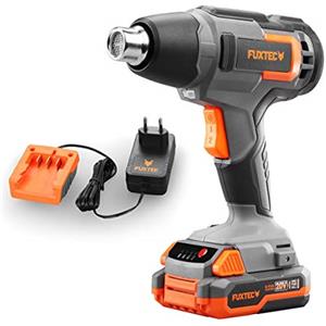 Fuxtec Pistola ad aria calda, termica 20V, fino a 550°C, FUXTEC E1HLP20, con batteria 2Ah e caricatore 1A- scioglimento, sverniciatura, saldatura, piegatura - riduzione aria riflettore e ugello deflettore