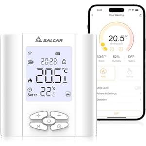 SALCAR Termostato intelligente per riscaldamento Wi-Fi, T5W, programmabile, termostato da parete WiFi con Umidità, compatibile con Alexa e Google