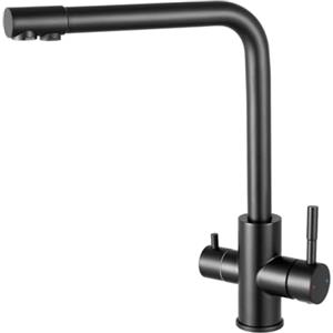 Sofetiy Rubinetto Lavello Cucina Nero, Rubinetto Cucina 3 Vie per Depuratore, Miscelatore Cucina con 2 Leve, Miscelatore 3 Vie con Acqua Calda, Fredda e Acqua Purificata, Rotazione 360°