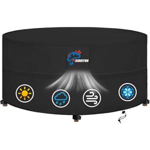 SIRUITON Copertura per Tavolo da Giardino, Tessuto Oxford 420D Resistente, Impermeabile, Antivento, Anti-UV, Copertura per Mobili Esterno con Sfiato d'Aria, Rotonda (Ø230x100cm) - Nero