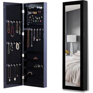 HOMCOM - Armadio Portagioielli da Parete con Specchio in Legno MDF, Nero,37x9.5x121cm