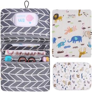 Aolso 2in1 Porta Pannolini Borsa, 2Pcs Pieghevole Borsa Fasciatoio, Trousse Per Cosmetici, Alta qualità Portatile Piccola Organizer Per La Mamma(tema animale)