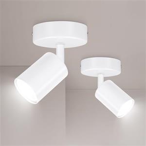 Ketom Faretti da Soffitto Orientabili Base Rotonda, GU10 Lampada Faretti LED Soffitto, Faretto da Parete Bianco Moderna, 2 x Plafoniera LED con 1 Luce per Cucina, Cameretta, Senza Lampadina