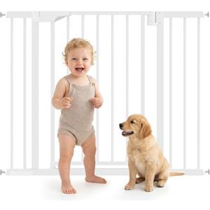 PawHut Cancelletto di Sicurezza per Bambini Cani, Estensibile 76-103 cm, Alto 76 cm, Cancellino per Cani, Scale Porte, Chiusura Automatica, Fissaggio a Pressione Senza Fori, Apertura a Due Vie, Bianco
