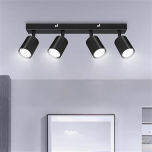 Ketom Faretti da Soffitto Orientabili Nero, GU10 Lampada Faretti LED Soffitto, Faretto da Parete Moderna, Plafoniera LED con 4 Faretti per Cucina, Cameretta, Senza Lampadina