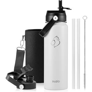 BUZIO Borsa termica in acciaio inox 680ml, 48h freddo acqua, ampia apertura, senza BPA, metallo, borraccia con 2 coperchi, Bianco
