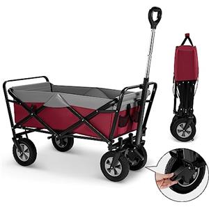 EUGAD Carrello da Giardino Pieghevole, con Maniglia Regolabile, Carrello da Spiaggia Portatile con Tasche Laterali per Spesa, Picnic, Adatto a Vari Suoli, Portata 80 kg, Fucsia+Grigio
