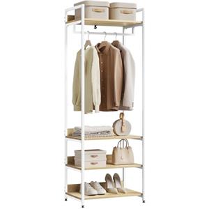 WOLTU Stand Appendiabiti con Ripiani Attaccapanni per Cameretta Guardaroba con Scarpiera Scaffale Porta Abiti in Legno e Acciaio 60x40x170 cm