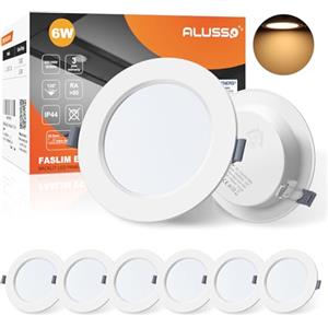 ALUSSO Faretti LED da Incasso per Cartongesso, 6W 230V Bianco Caldo 3000K IP44 ultrasottili 25mm Rotondi Bianco Luci da Incasso per Bagno Cucina, Diametro 118mm, Diametro Foro 95-100mm, Set di 6
