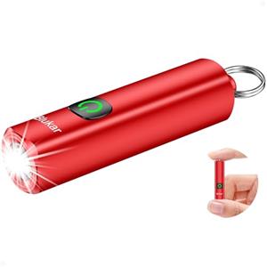 Blukar Mini Torcia LED Ricaricabile, Super Luminoso Torcia EDC Tascabile con Portachiavi, 3 Modalità, Funzione di Memoria, Impermeabile Portatile Flashlight per Campeggio/Pesca/Emergenza-Rosso